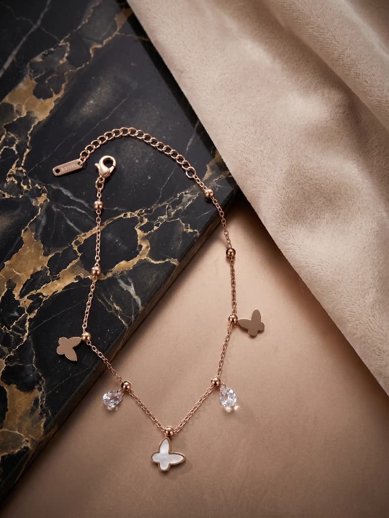 QDORA Rose Gold Butterfly Crystal Charm Anklet image 2