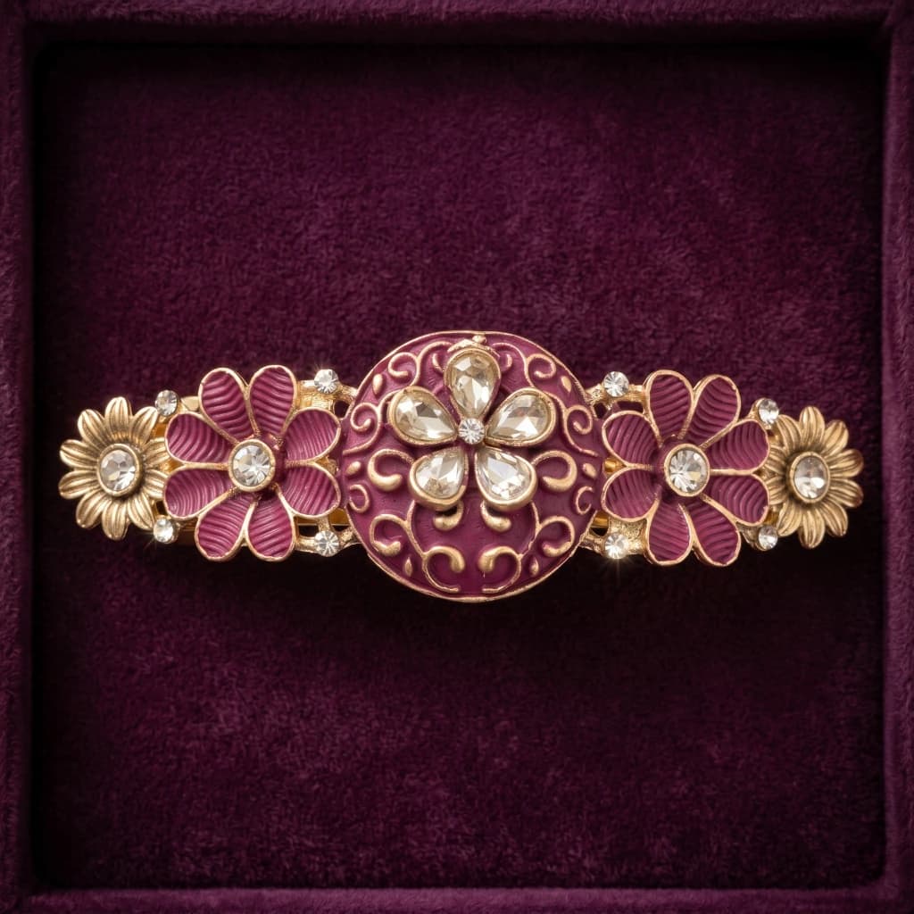 QDORA Purple Floral Enamel Barrette image 1