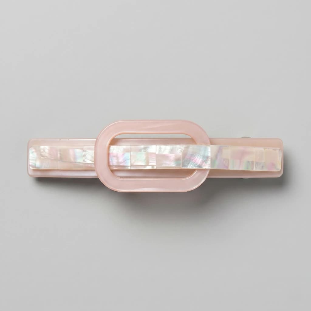 QDORA Mother of Pearl Pink Oval Geometric Hair Barrette image 2