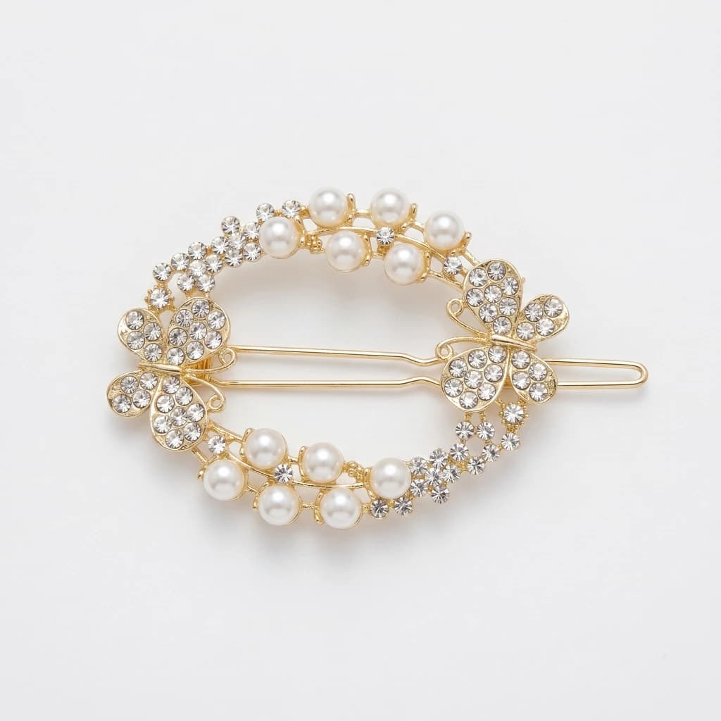 QDORA Gold Pearl Crystal Barrette image 2