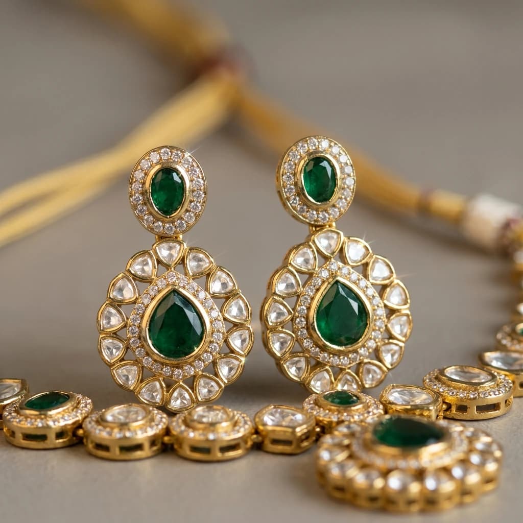 Celeste Emerald Kundan Necklace Set image 3