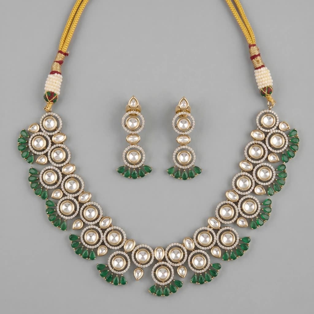 Emperor Emerald Kundan Necklace and Earring Set image 1