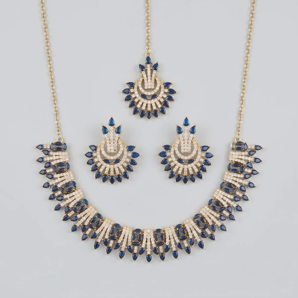 Azure Royale Blue Stone Necklace Set with Tikka image 1