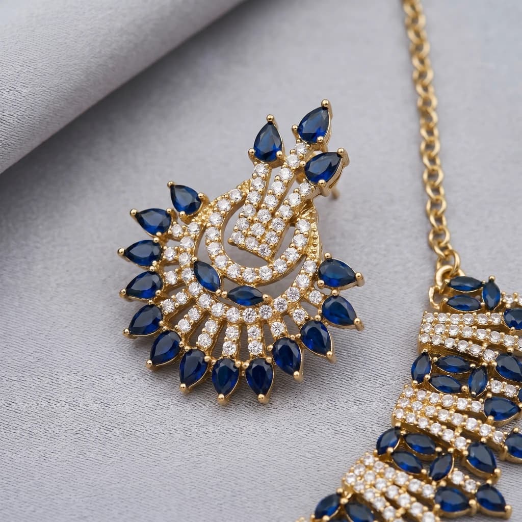 Azure Royale Blue Stone Necklace Set with Tikka image 5