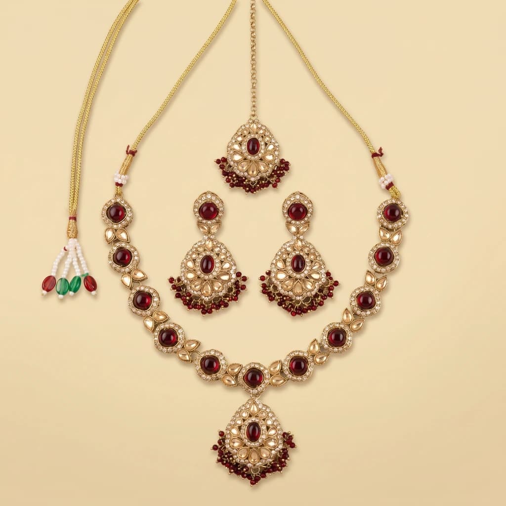 Crimson Royale Antique Gold Jewelry Set image 1