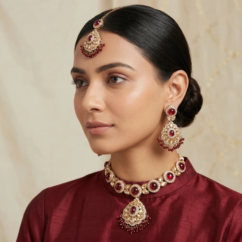 Crimson Royale Antique Gold Jewelry Set image 3