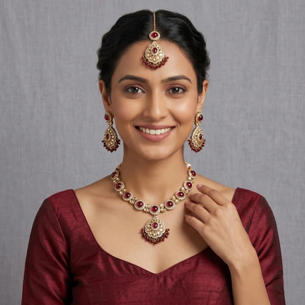 Crimson Royale Antique Gold Jewelry Set image 5