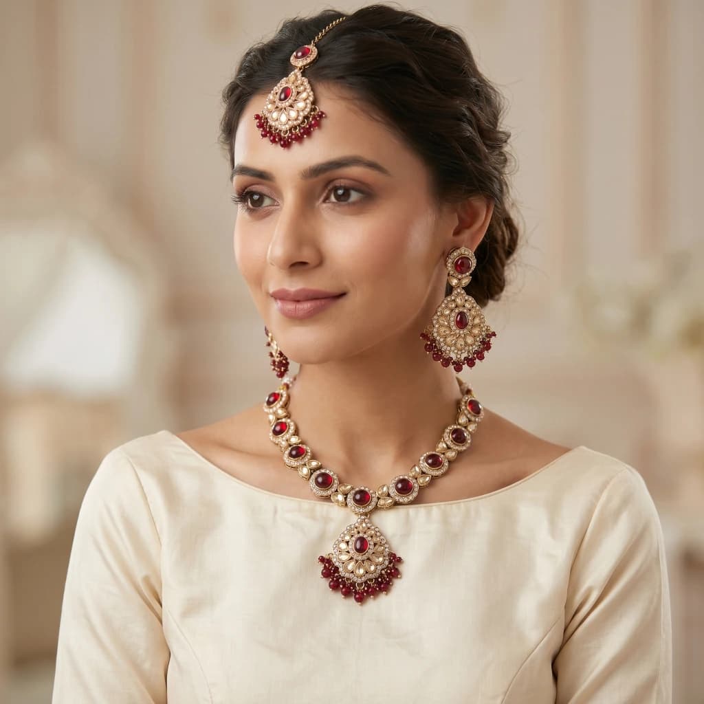 Crimson Royale Antique Gold Jewelry Set image 2