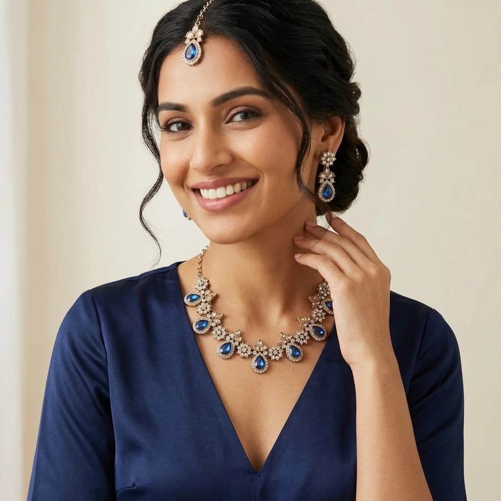 Celeste Sapphire Blue Stone Necklace Set image 3
