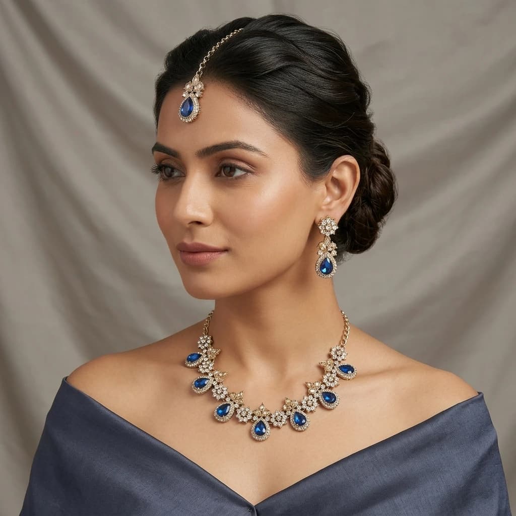 Celeste Sapphire Blue Stone Necklace Set image 1