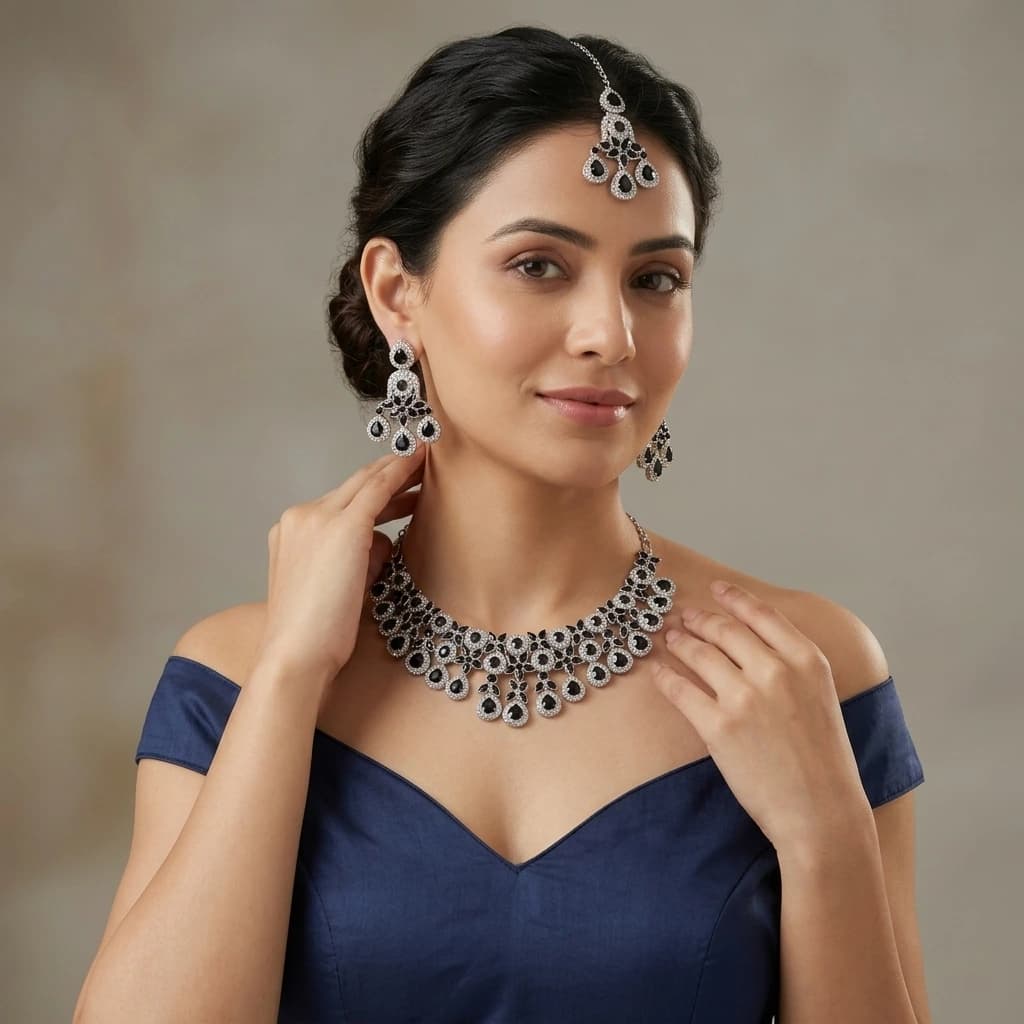 Noir Brilliance Silver & Black Jewelry Set image 1
