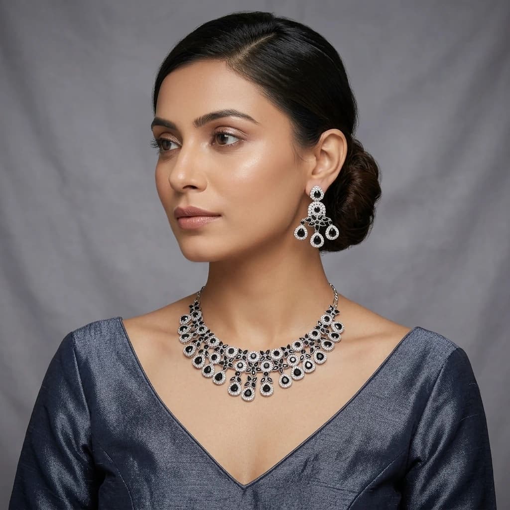 Noir Brilliance Silver & Black Jewelry Set image 3