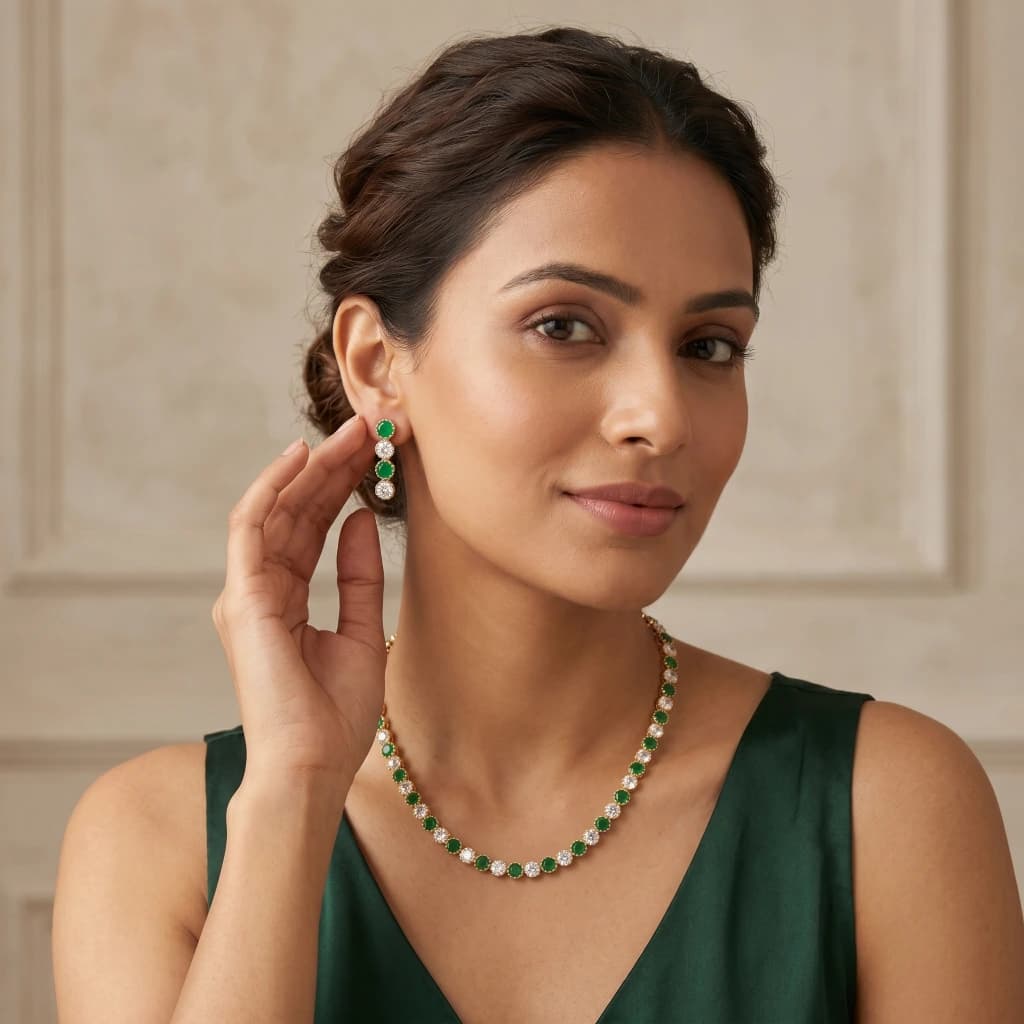 Luxe Emerald Minimal Necklace Set image 3