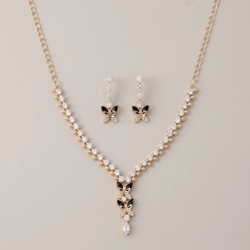 Aura Black Butterfly Gold Jewelry Set image 2