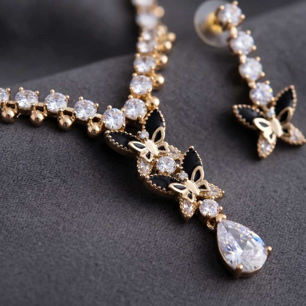 Aura Black Butterfly Gold Jewelry Set image 5