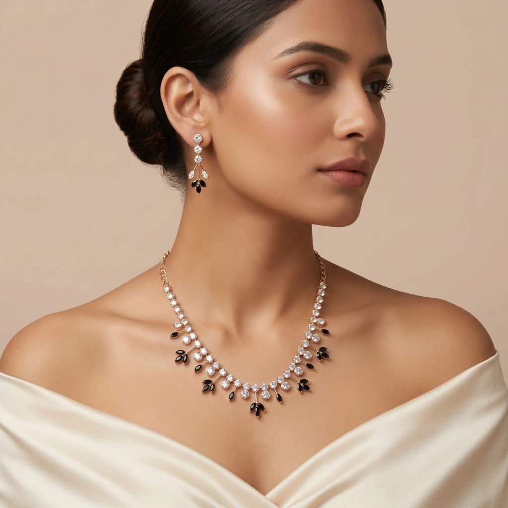 Aura Black & Gold Suite Gemstone Necklace Set image 1