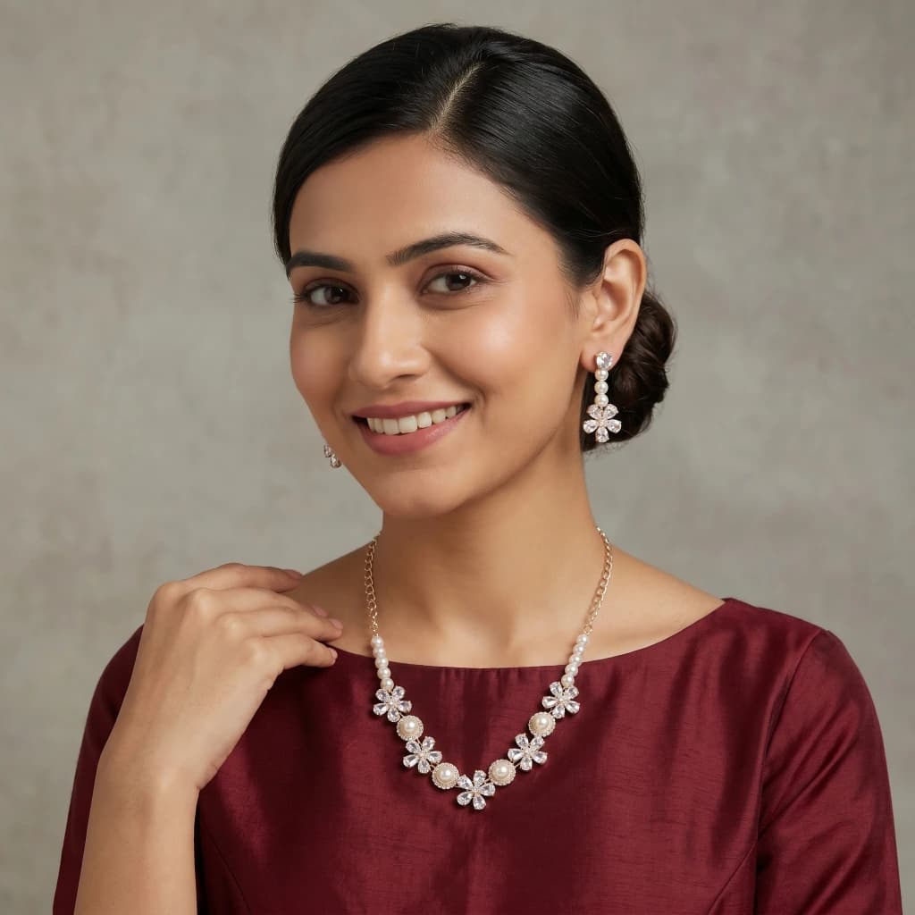 Lavanya Pearl Flora Necklace Set image 1
