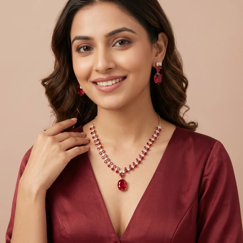 Dakshina Ruby Royale Necklace & Earring Set image 2