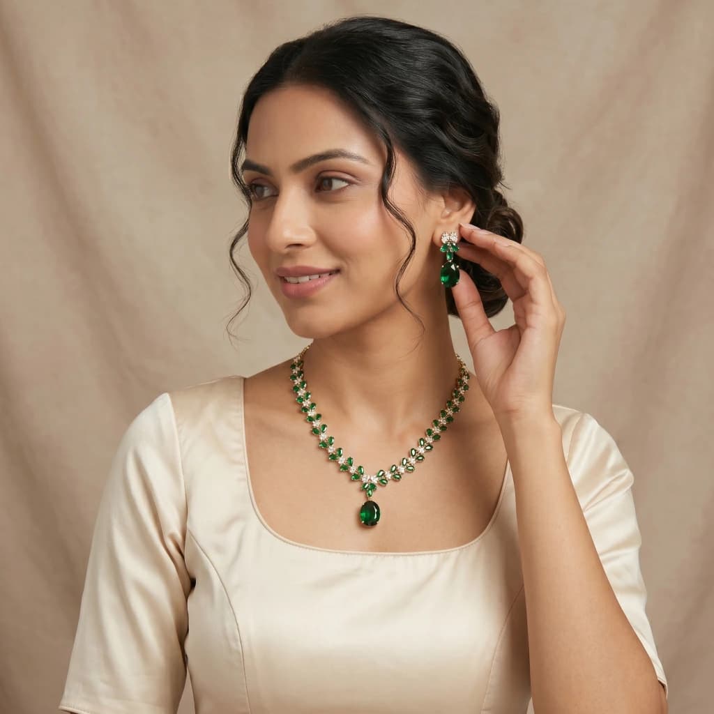 Malavika Emerald Royale Necklace Set image 1