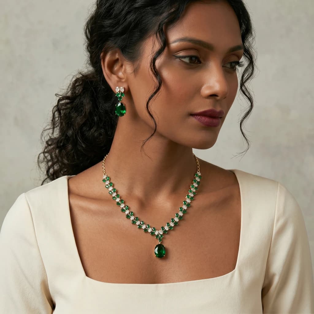 Malavika Emerald Royale Necklace Set image 3