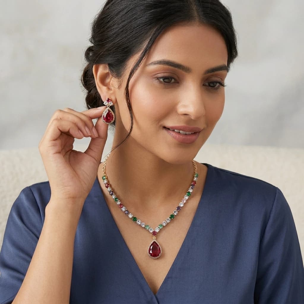 Ishani Navratna Royale Necklace Set image 1