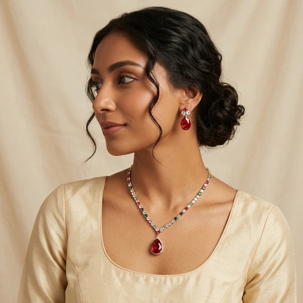 Ishani Navratna Royale Necklace Set image 4