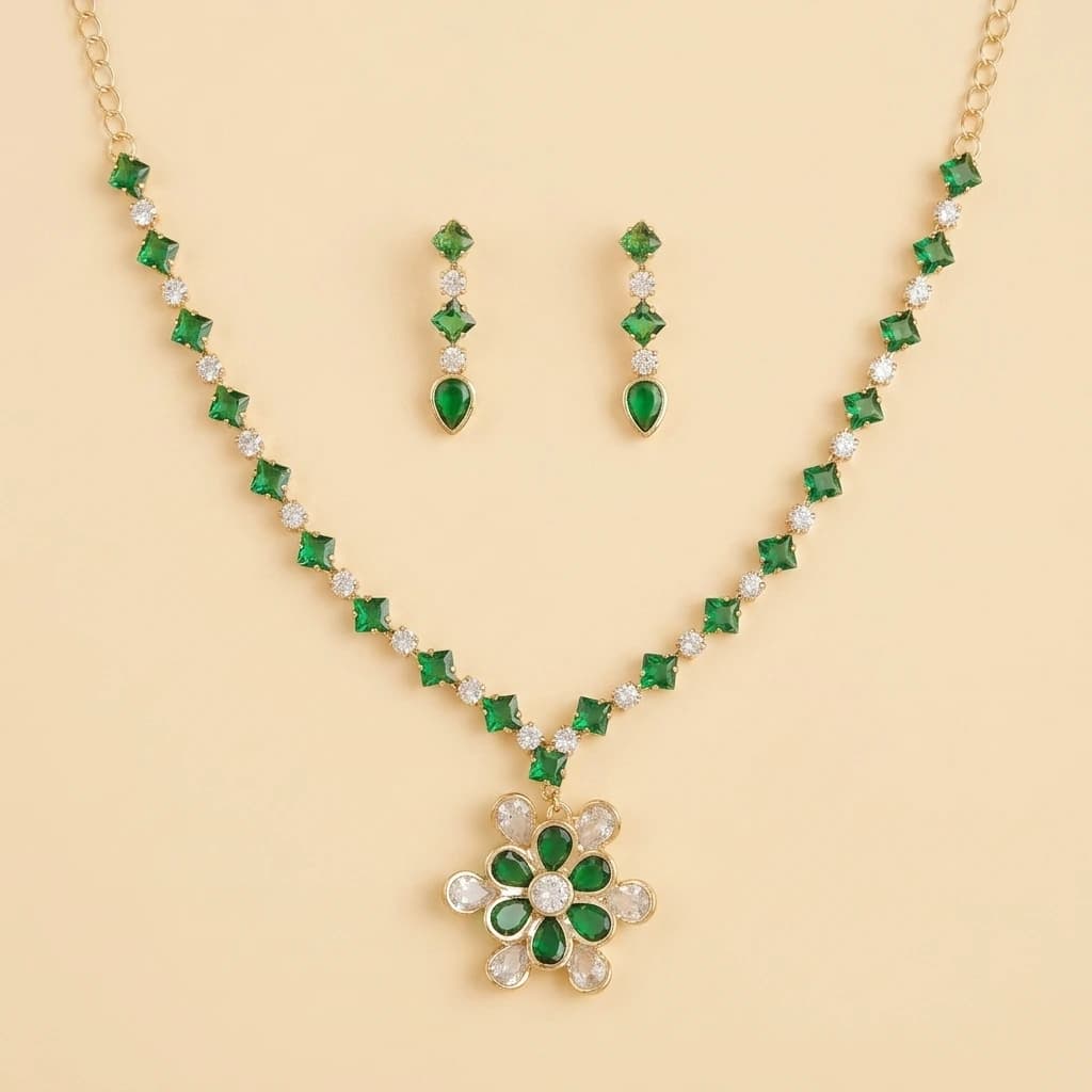 Aiswarya Emerald Royale Necklace Set image 2