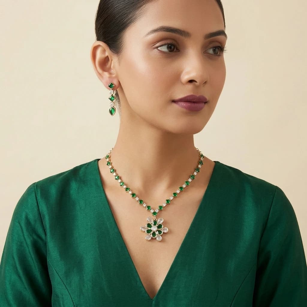 Aiswarya Emerald Royale Necklace Set image 4
