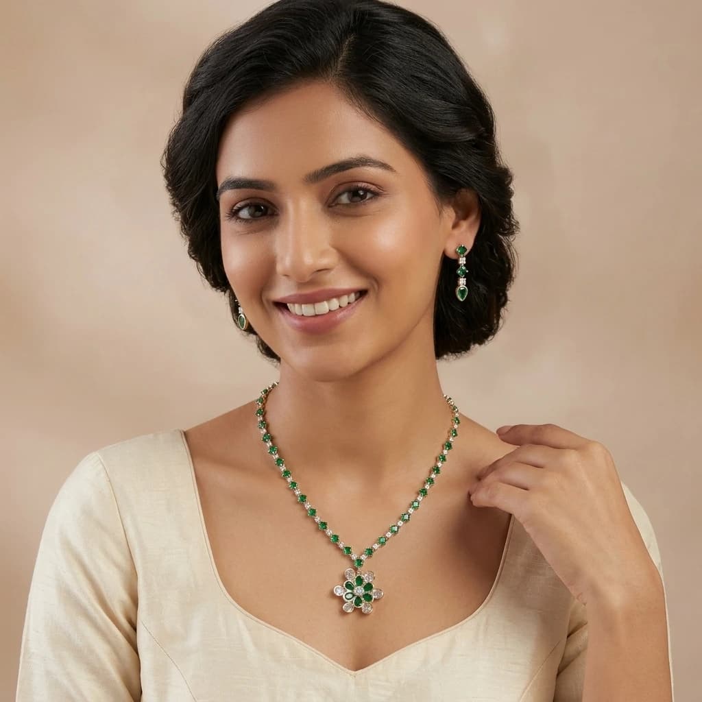 Aiswarya Emerald Royale Necklace Set image 3
