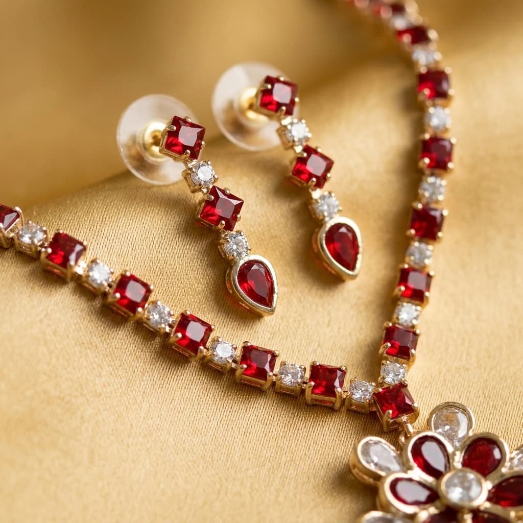 Niveditha Crimson Royale Necklace Set image 3