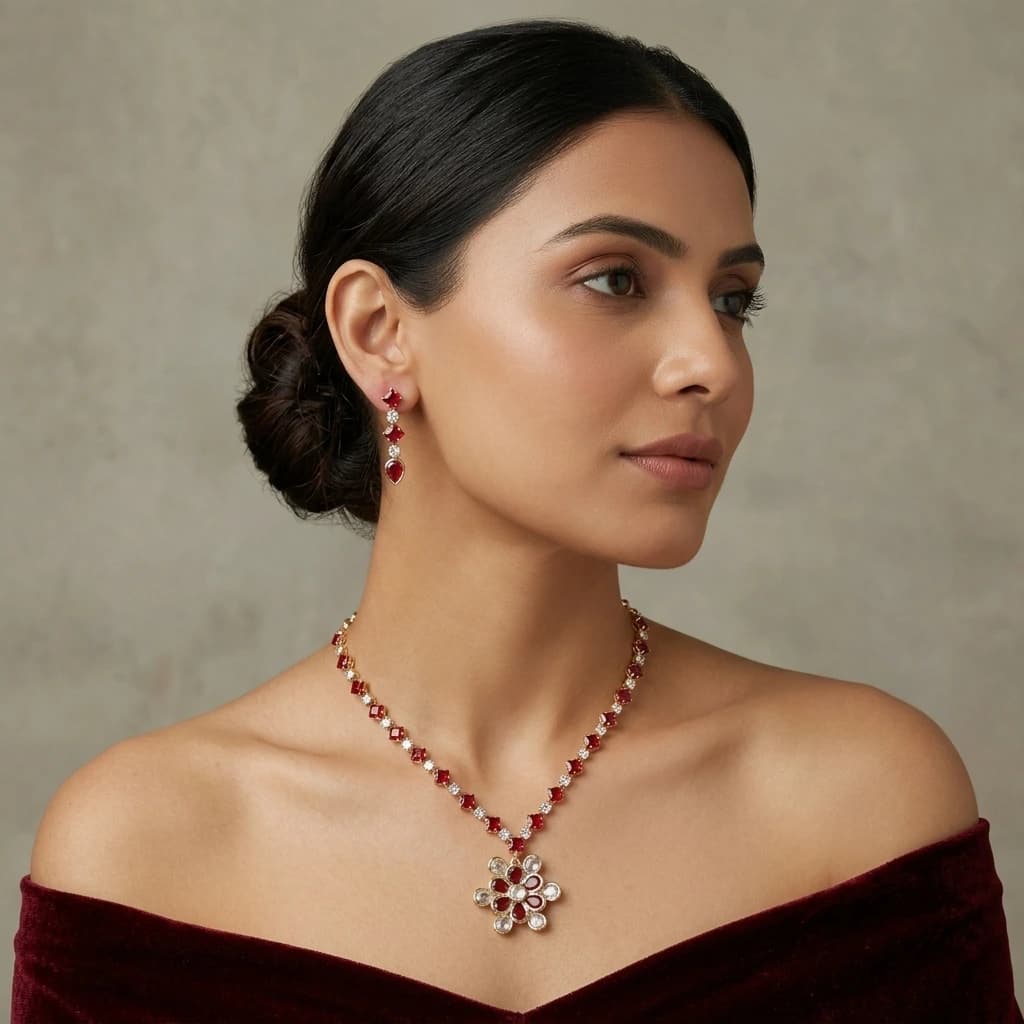 Niveditha Crimson Royale Necklace Set image 1