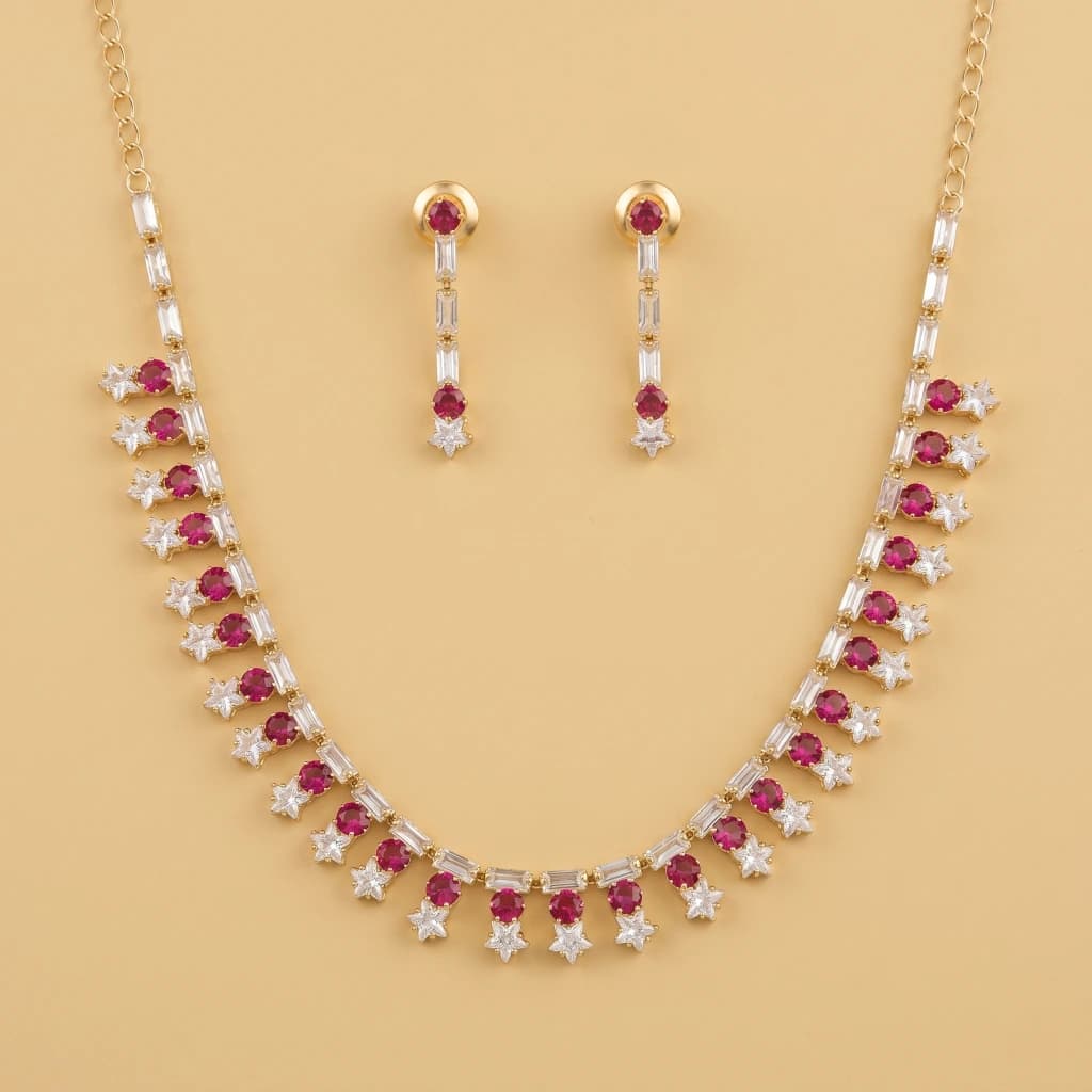 Saanvi Starry Crimson Suite Necklace & Earring Set image 2