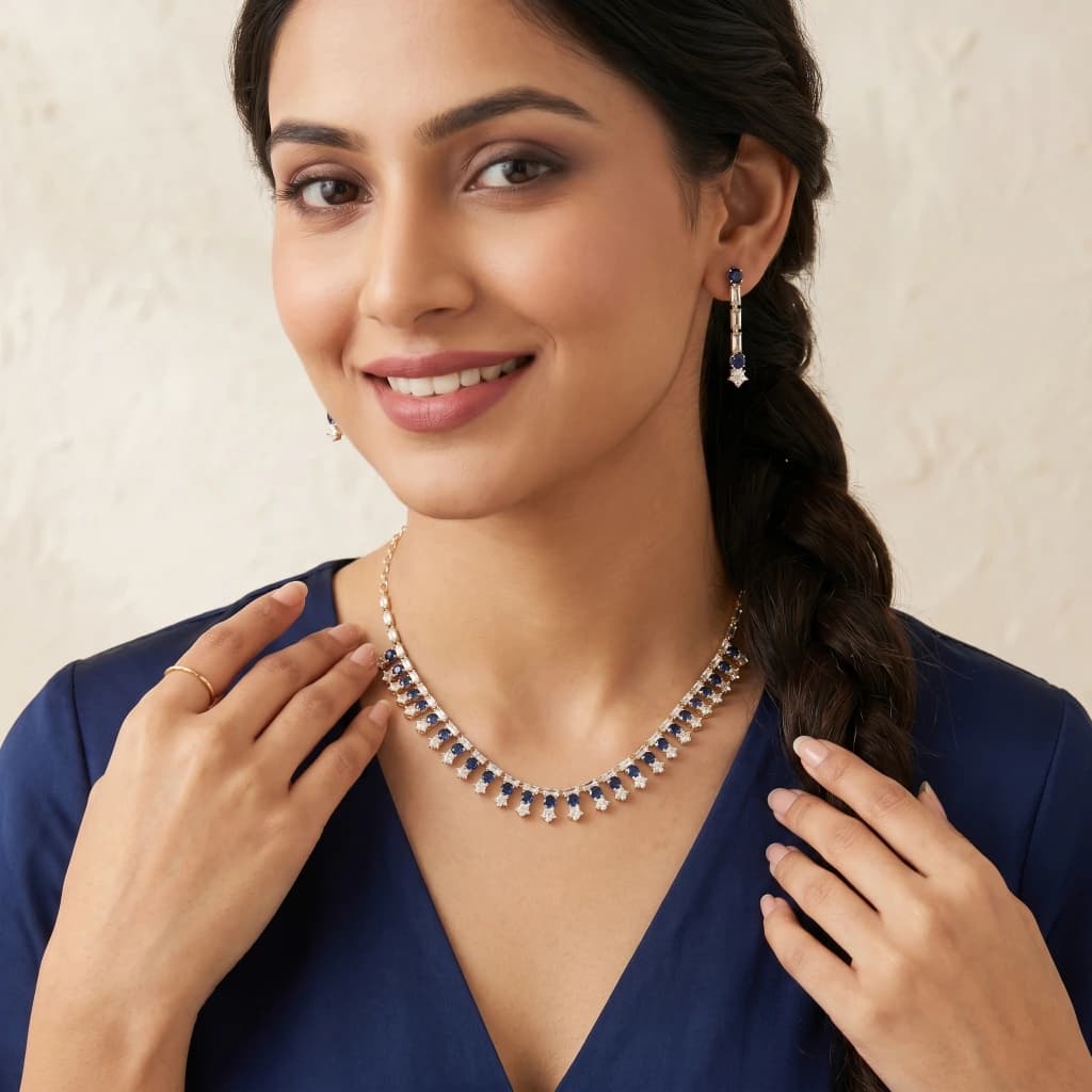 Kalyani Starry Azure Suite Necklace & Earring Set image 1