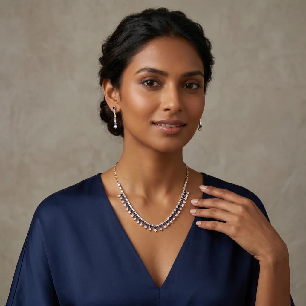 Kalyani Starry Azure Suite Necklace & Earring Set image 3