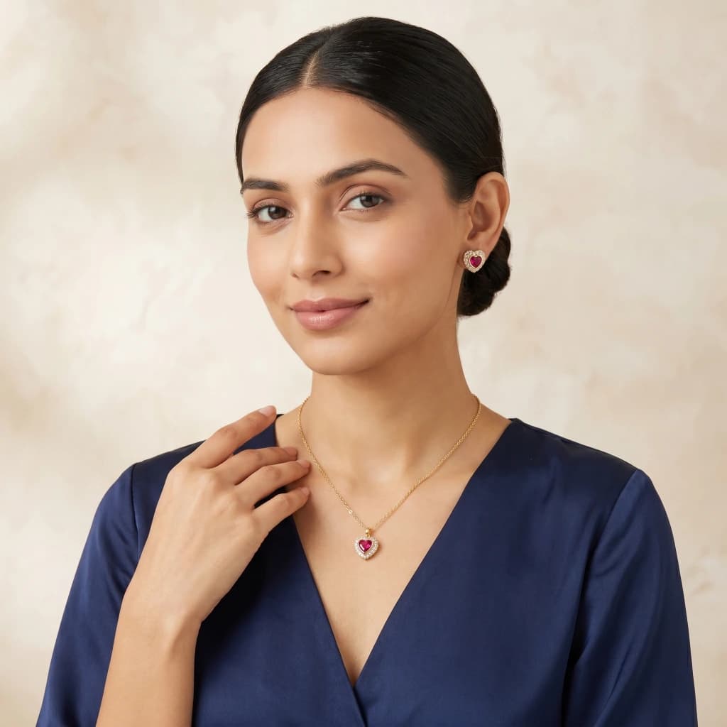 Amira Heart Royale Necklace & Earring Set image 1