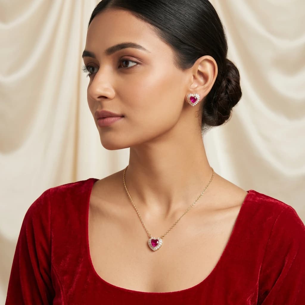 Amira Heart Royale Necklace & Earring Set image 4