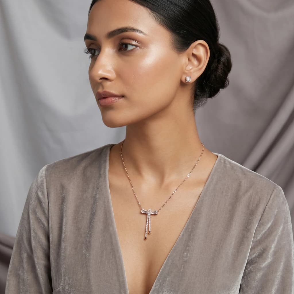 Celeste Baguette Drop Pendant Necklace image 3