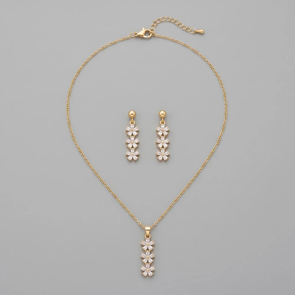 Malavika Gold Blossom Suite Necklace & Earring Set image 1