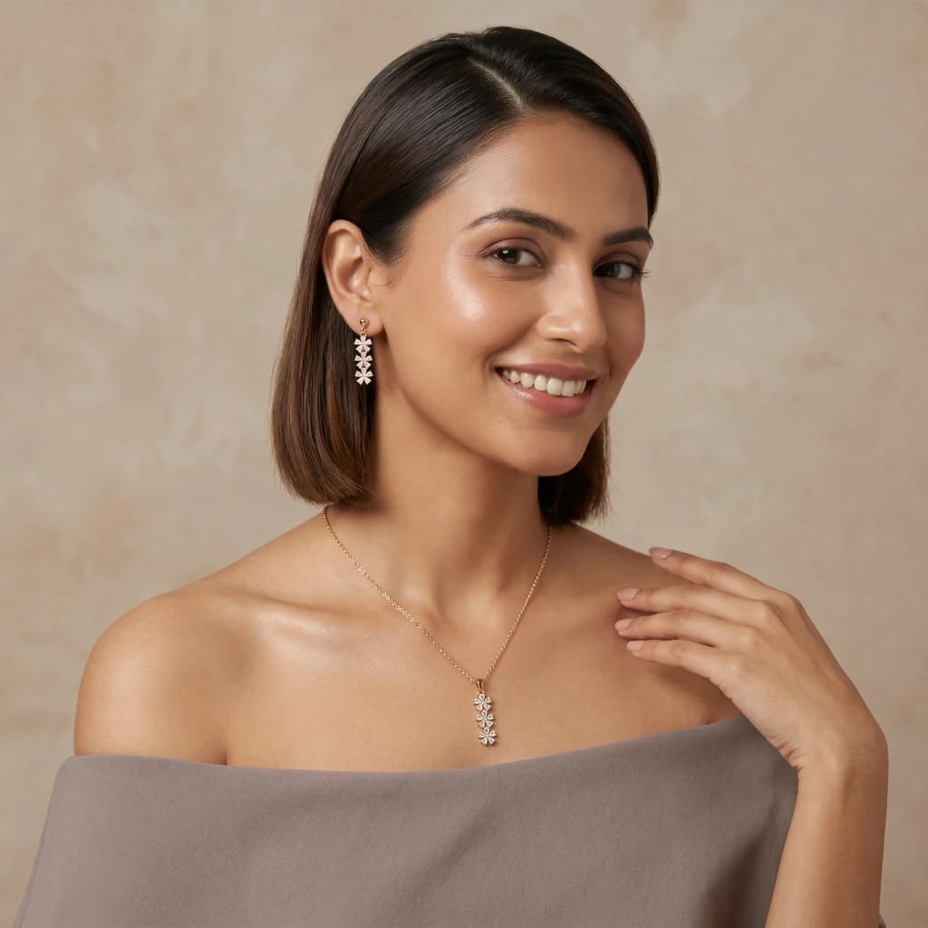 Malavika Gold Blossom Suite Necklace & Earring Set image 4