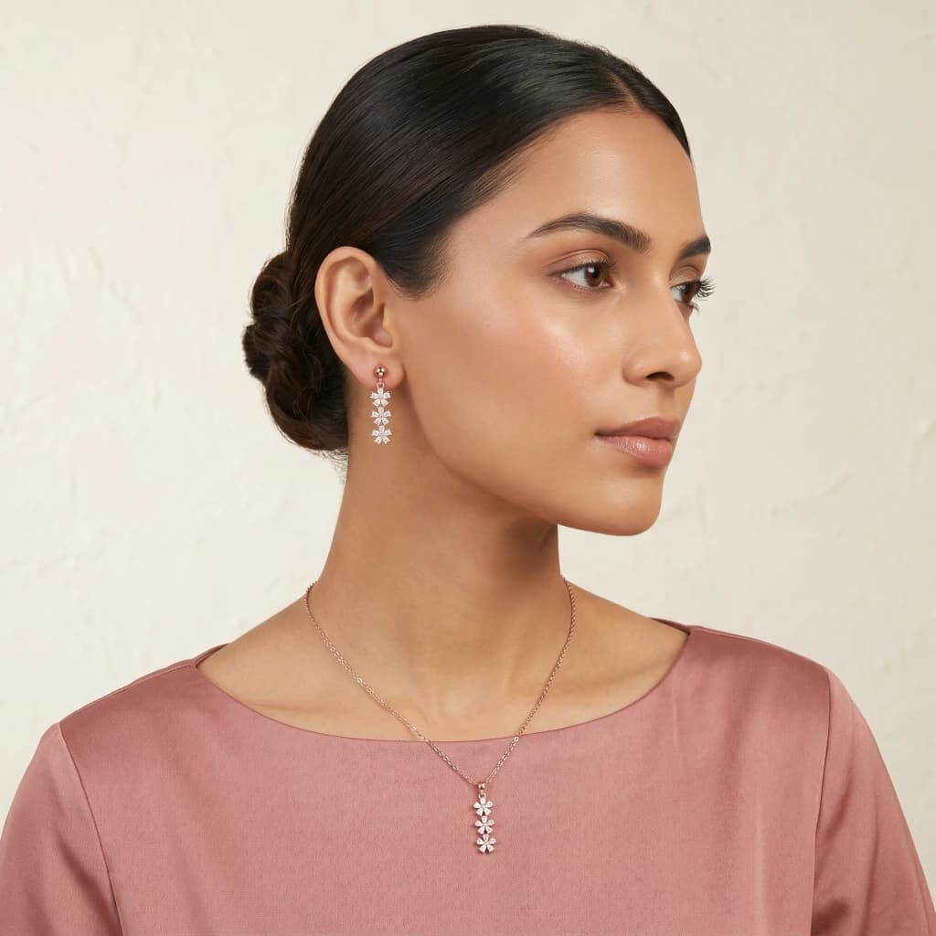 Malavika Gold Blossom Suite Necklace & Earring Set image 3