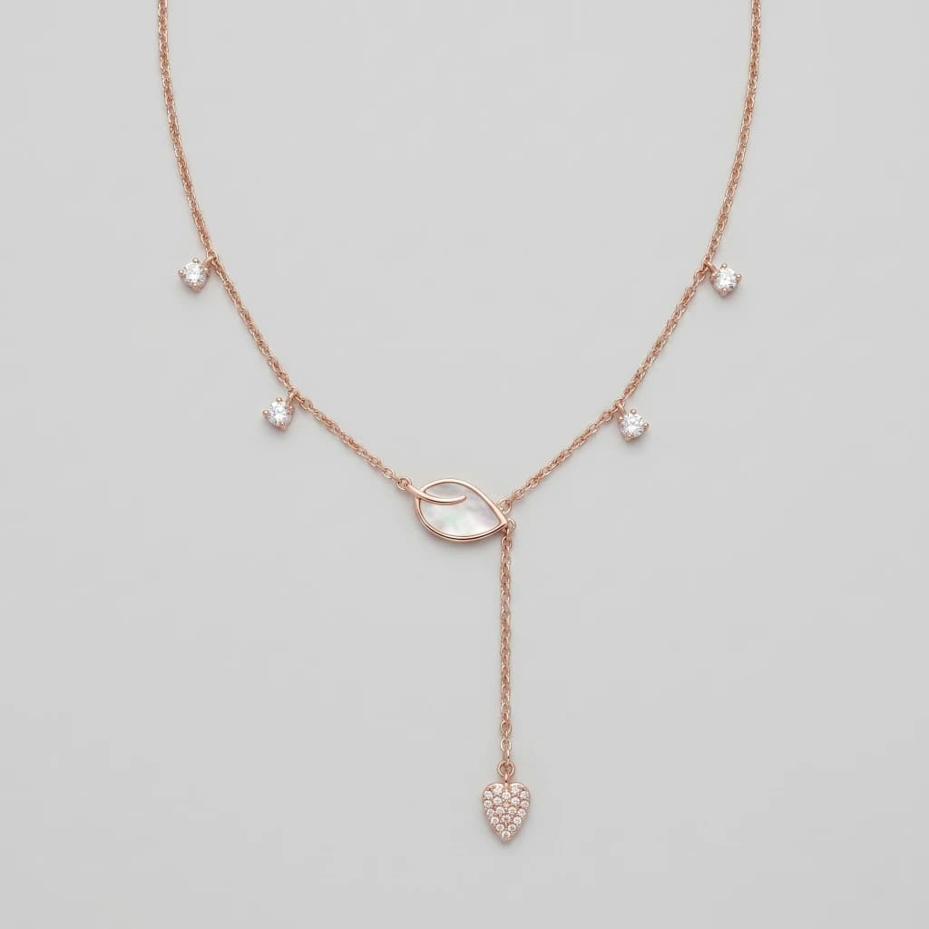 Iniya Leaf & Pearl Lariat Necklace image 1