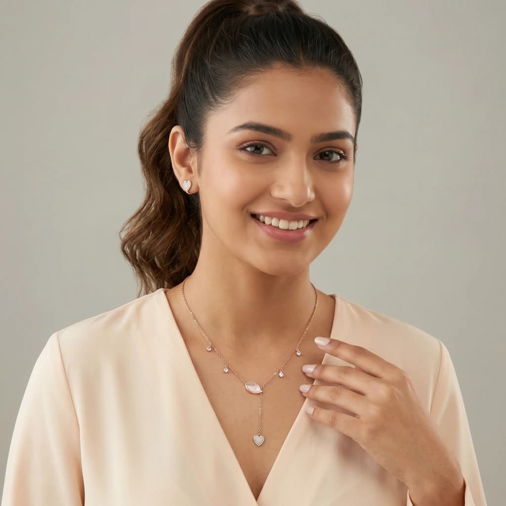 Iniya Leaf & Pearl Lariat Necklace image 3