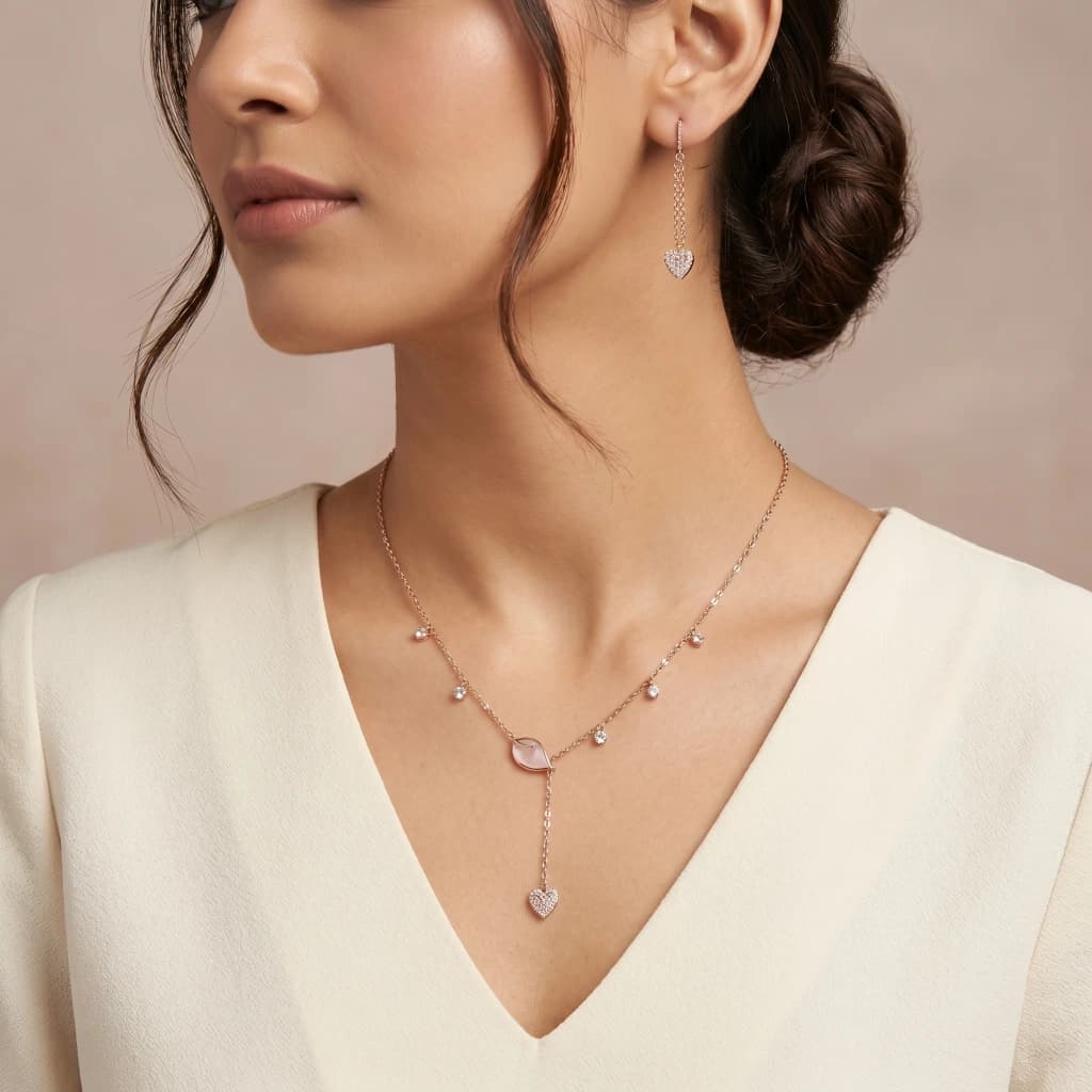 Iniya Leaf & Pearl Lariat Necklace image 2