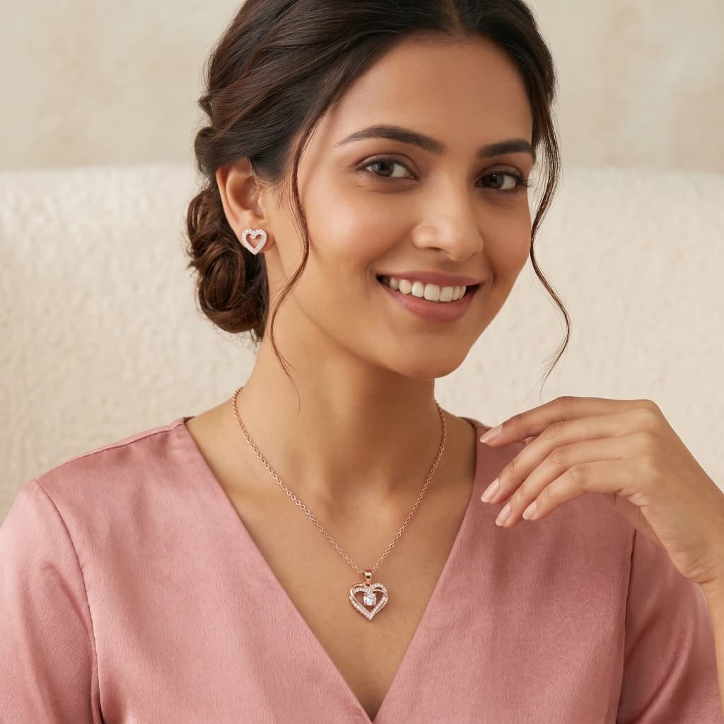 Amira Rose Heart Suite Necklace & Earring Set image 2