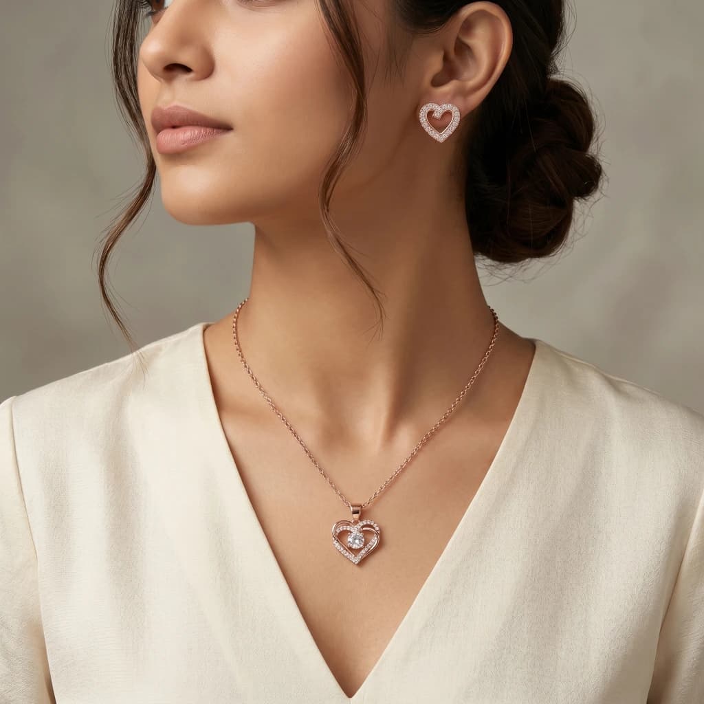 Amira Rose Heart Suite Necklace & Earring Set image 3