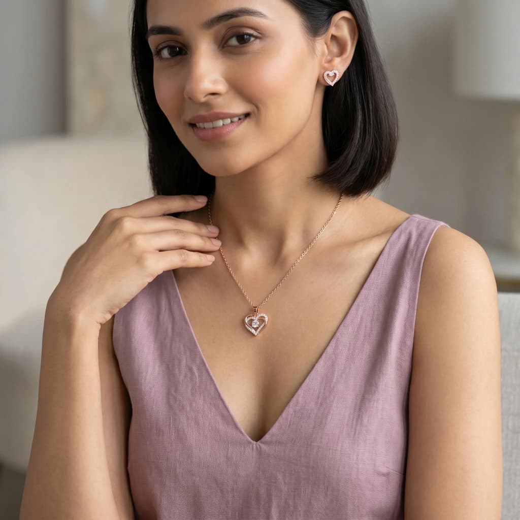 Amira Rose Heart Suite Necklace & Earring Set image 4
