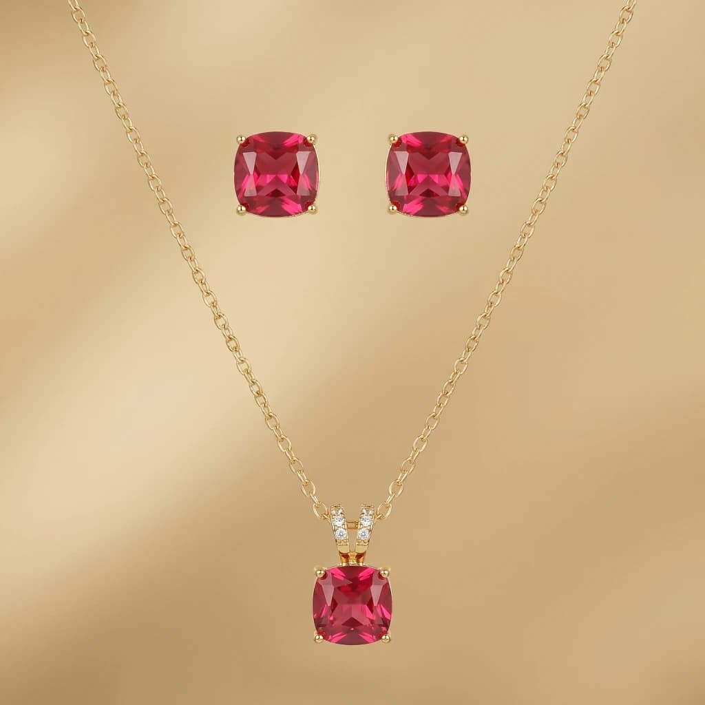 Tiya Ruby Petal Royale Necklace Set image 2