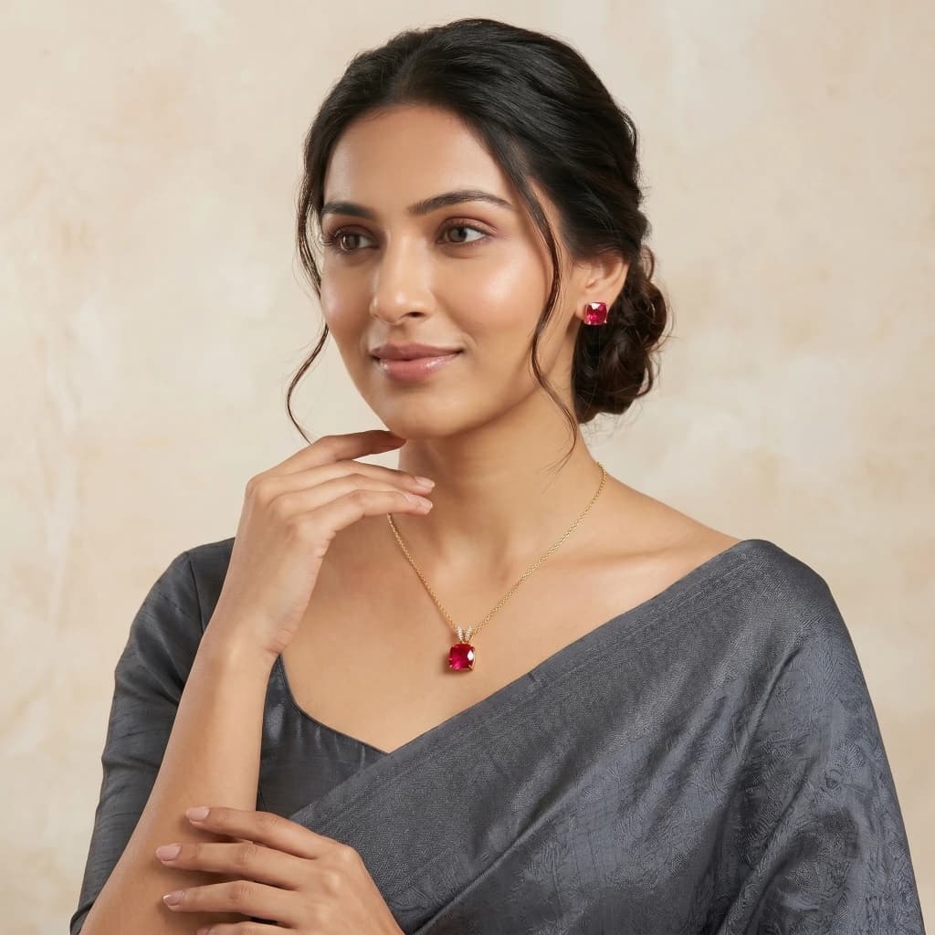 Tiya Ruby Petal Royale Necklace Set image 4