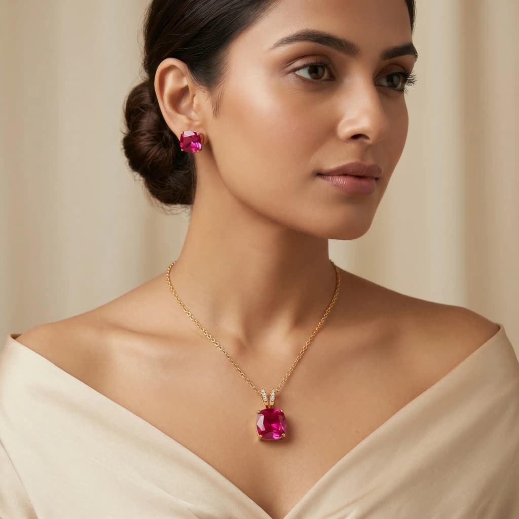 Tiya Ruby Petal Royale Necklace Set image 1