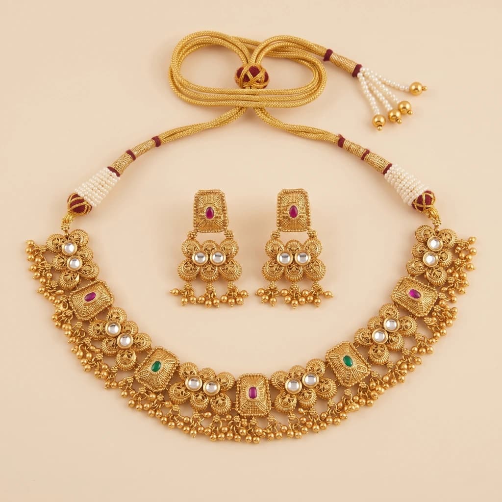 The Samira Royal Antique Gold Necklace Set image 1